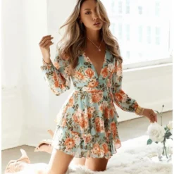 Floral Print Deep-V Lantern Sleeve Open Back High Waist Double Ruffle Dress Chic Wholesale Dresses SDN533019 -Amour Vert shop bd6a376c 09f8 489f abe5 d417e4464d29 8827f18639aaede5f8538f11aa64dbd4