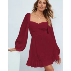 Square Neck Solid Color Lantern Sleeve Ruffles Lace-Up Swing Dress Vintage Wholesale Dresses SD531198 -Amour Vert shop bdc6bd95 955b 4b40 9ae0 b36a77f0a738 e69b511ac821c6d164763e18cc8e2de8