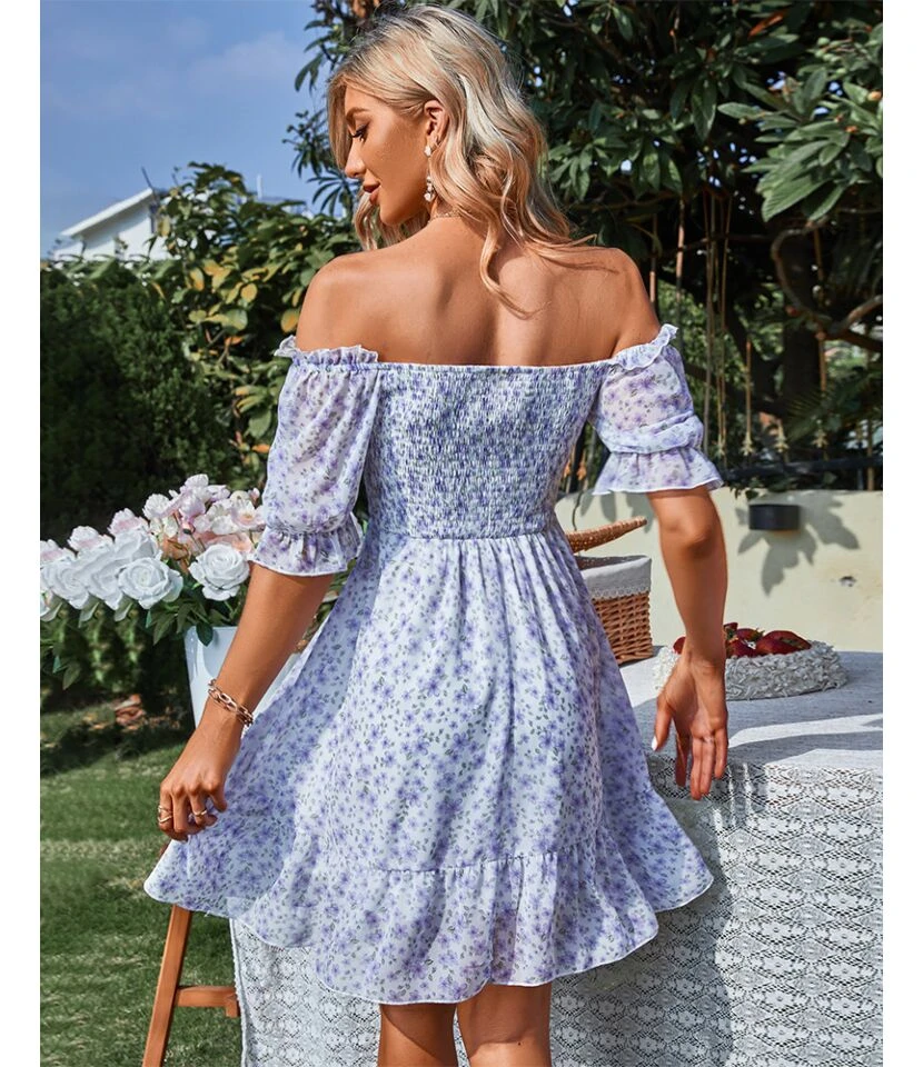 Fashion Chiffon Square Collar Floral Mini Swing Dress Loose High Waist Petal Sleeve Wholesale Dresses SDN560437 10 Fashion Chiffon Square Collar Floral Mini Swing Dress Loose High Waist Petal Sleeve Wholesale Dresses SDN560437 - Image 8
