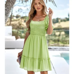 Casual Square Neck Solid Color Puff Sleeve Swing Dress Wholesale Dresses SDN538821 -Amour Vert shop c5b6763d fb44 4ca5 8441 06cabb1e8e31 a912cad30ce7d194c9dc33ca887461e9