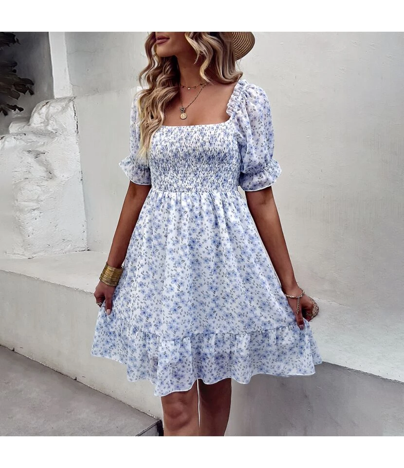 Fashion Chiffon Square Collar Floral Mini Swing Dress Loose High Waist Petal Sleeve Wholesale Dresses SDN560437 11 Fashion Chiffon Square Collar Floral Mini Swing Dress Loose High Waist Petal Sleeve Wholesale Dresses SDN560437 - Image 9