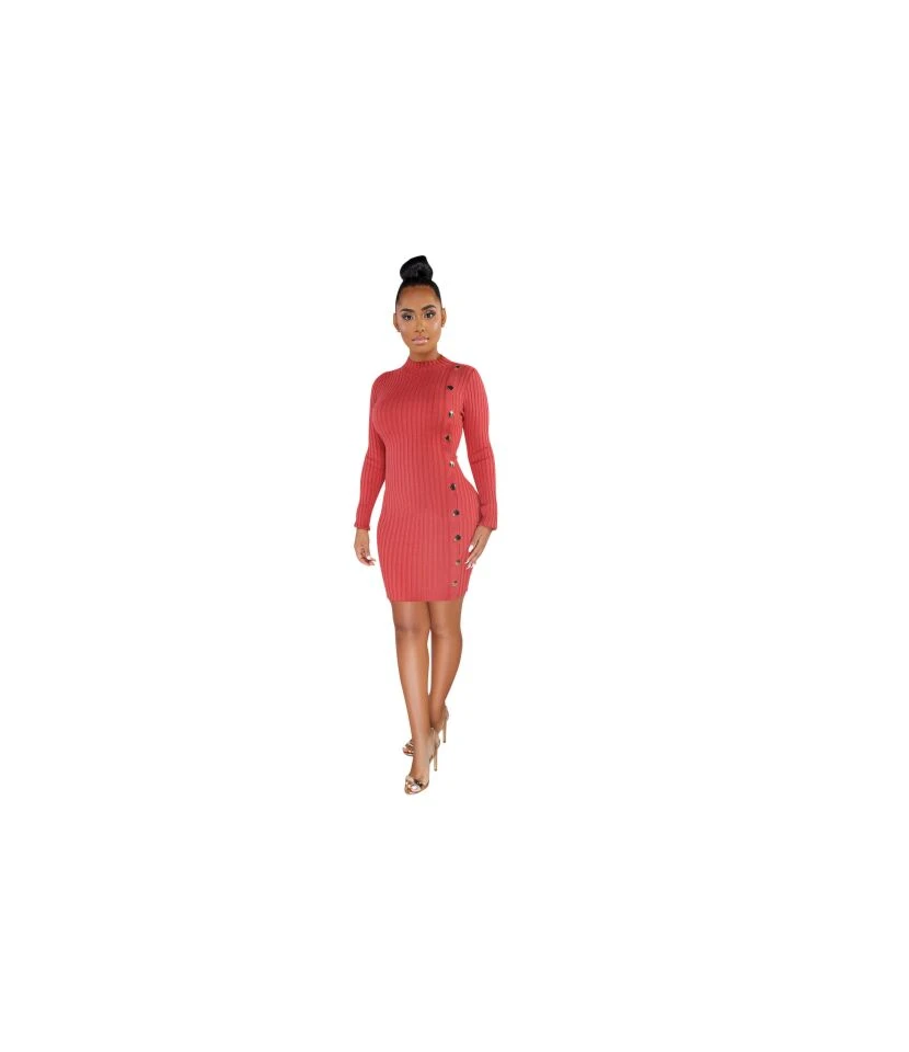 Special Design Solid Bodycon Dress Wholesale Single-Breasted SD210341 5 Special Design Solid Bodycon Dress Wholesale Single-Breasted SD210341 - Image 3