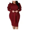 Fashionable Solid Color Long Sleeve Belted Slim Fit Wholesale Plus Size Dress Clothing N3823100900055 -Amour Vert shop c9b885c45e714681a600b098010d6129 5