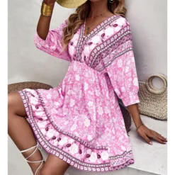 Fashion Print V Neck Swing Dress Casual Loose Backless Lace-Up Short Sleeve Wholesale Dresses -Amour Vert shop cbc05580 380e 4a73 bf49 b2fe14ec8ea3 54c181881d53f3e45d27bf93cde1bd99