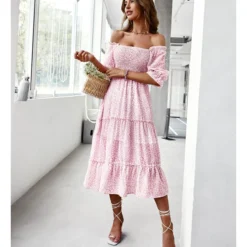 Sexy Off Shoulder Floral Midi Swing Dress High Waist Petal Sleeve Slim Vacation Wholesale Dresses SDN560630 -Amour Vert shop cd287693 e7eb 4811 9dd3 b27fcf1f5424 6347da98594b59c8ab67cee217aa5e09