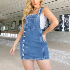 Fashion Single-Breasted Denim Dress Solid Color Slim Wholesale Dresses SDN560846