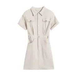 Casual Two-Pocket Lapel Short-Sleeved Button-Down Slim-Fit Dress Wholesale Dresses SDV464344