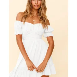 Solid Color Puff Sleeve Ruffles Off Shoulder Tied Rope Vacation Dress Wholesale Dresses SD203764 -Amour Vert shop cefd6cf4 a7eb 4760 9dad 7f3565000a33 18B46B20D392EED02E93962A73433C4B