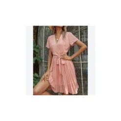 Fashion V Neck Polka Dot Dress Short Sleeve Slim A-Line Wholesale Dresses With Belt SDN560452