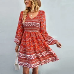 Casual V Neck Print A-Line Dresses Long Sleeve Wholesale Bohemian Dress For Women SDN562270 -Amour Vert shop cfe70a4c b857 41d2 a461 91d6abd5fcc9 3311dfad420d2ebb4d2c63be9fcc0df5