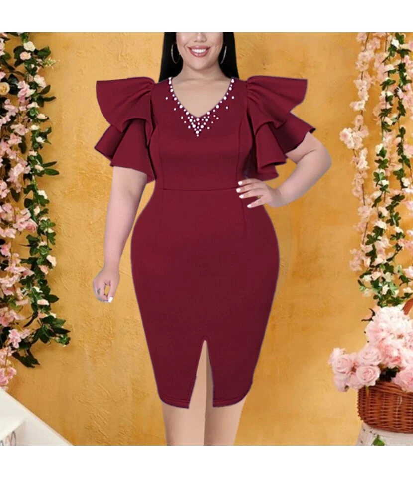 Sexy V-Neck Ruffle Sleeves Beaded Party Bodycon Mini Dress Wholesale Dresses SDN562652 3 Sexy V-Neck Ruffle Sleeves Beaded Party Bodycon Mini Dress Wholesale Dresses SDN562652