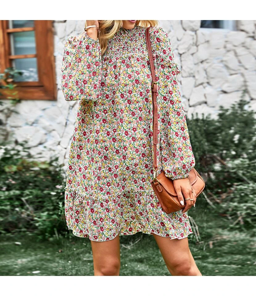 Casual Floral Mini Dress Crew Neck Long Sleeve Vacation Wholesale Dresses SDN561073 3 Casual Floral Mini Dress Crew Neck Long Sleeve Vacation Wholesale Dresses SDN561073