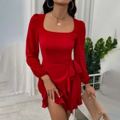 Square Neck Puff Sleeve Long Sleeve Ruffle Slim Dress Wholesale Dresses SDN5389922 -Amour Vert shop d3c34fbb b0b4 4c37 9e14 a77bebce78a9 537f52e8b7556ad9257147bfba81035e
