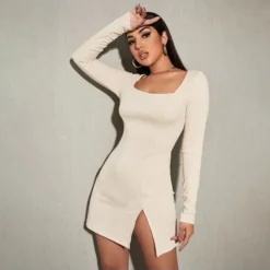 Sexy Square Neck Bodycon Mini Dress Long-Sleeved Solid Color Slit Wholesale Dresses SDN561548 -Amour Vert shop d3c5c22f 7fac 4b03 b7c8 252692a63f1a O1CN01ywgfdm2BFZg77hvRt 2208897598309 0 cib