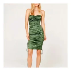 Polka-Dot Slim Strap Drawstring Pleated Dress Wholesale Dresses N4623042700017