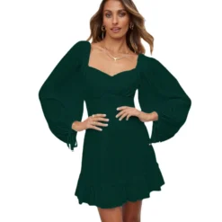 Square Neck Solid Color Lantern Sleeve Ruffles Lace-Up Swing Dress Vintage Wholesale Dresses SD531198 -Amour Vert shop d4bf0b0f bc8b 493a 870a 5a470d0a0e02 f9214afc433706c52d6b012e54e2ae38