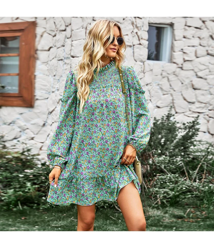 Casual Floral Mini Dress Crew Neck Long Sleeve Vacation Wholesale Dresses SDN561073 8 Casual Floral Mini Dress Crew Neck Long Sleeve Vacation Wholesale Dresses SDN561073 - Image 6