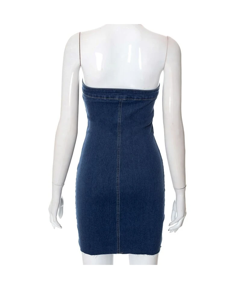 Sexy Off-Shoulder Sleeveless Denim Dress Button-Zip Bodycon Wholesale Dresses SDN561098 6 Sexy Off-Shoulder Sleeveless Denim Dress Button-Zip Bodycon Wholesale Dresses SDN561098 - Image 4