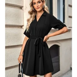 Solid Color Half Sleeve Tie-Up Lapel Casual Dress Wholesale Dresses SDN537944 -Amour Vert shop d945dad0 fe4e 42ed 84a5 30f67103d408 07d2e22e748d3754e7cfe6c1d23ce44c