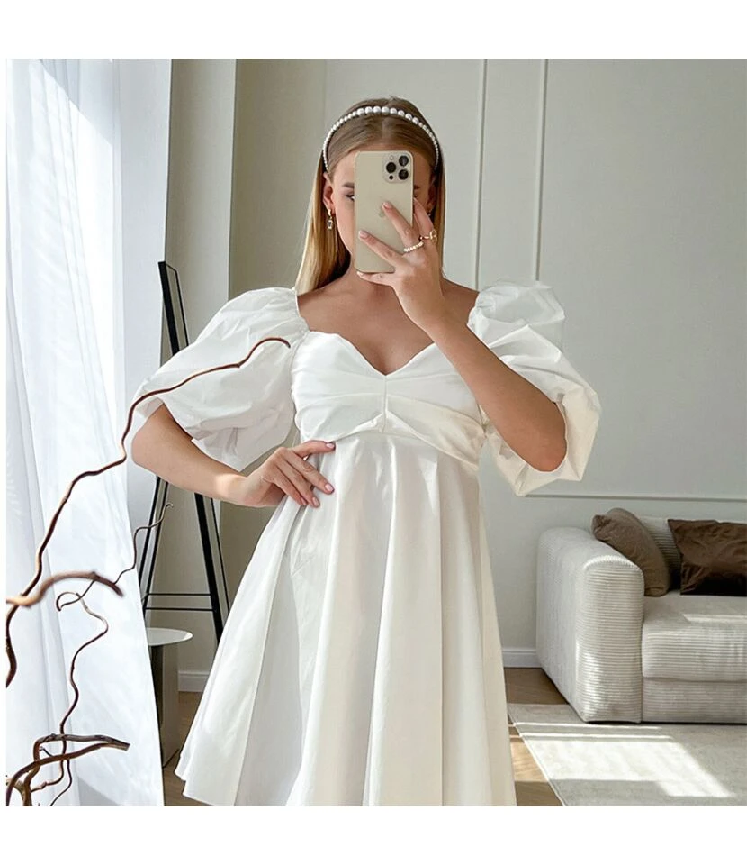 Sexy Strapless High Waist Bubble Sleeve Solid Color A-Line Mini Dress Wholesale Dresses SDN562843 6 Sexy Strapless High Waist Bubble Sleeve Solid Color A-Line Mini Dress Wholesale Dresses SDN562843 - Image 4