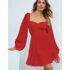 Square Neck Solid Color Lantern Sleeve Ruffles Lace-Up Swing Dress Vintage Wholesale Dresses SD531198 -Amour Vert shop db748d03 5f05 42c2 85b0 4209b21ac2be 0fca078c45449cd10966b6d47c1f1037