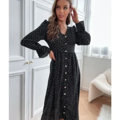Fashion Polka Dot Dress V Neck Long Sleeve Casual Wholesale Dresses SDN561347 -Amour Vert shop dfd524be 1e80 4639 b7c2 3caf18b2f7ca 29905390a14deb3aa5a796ceef4d19be