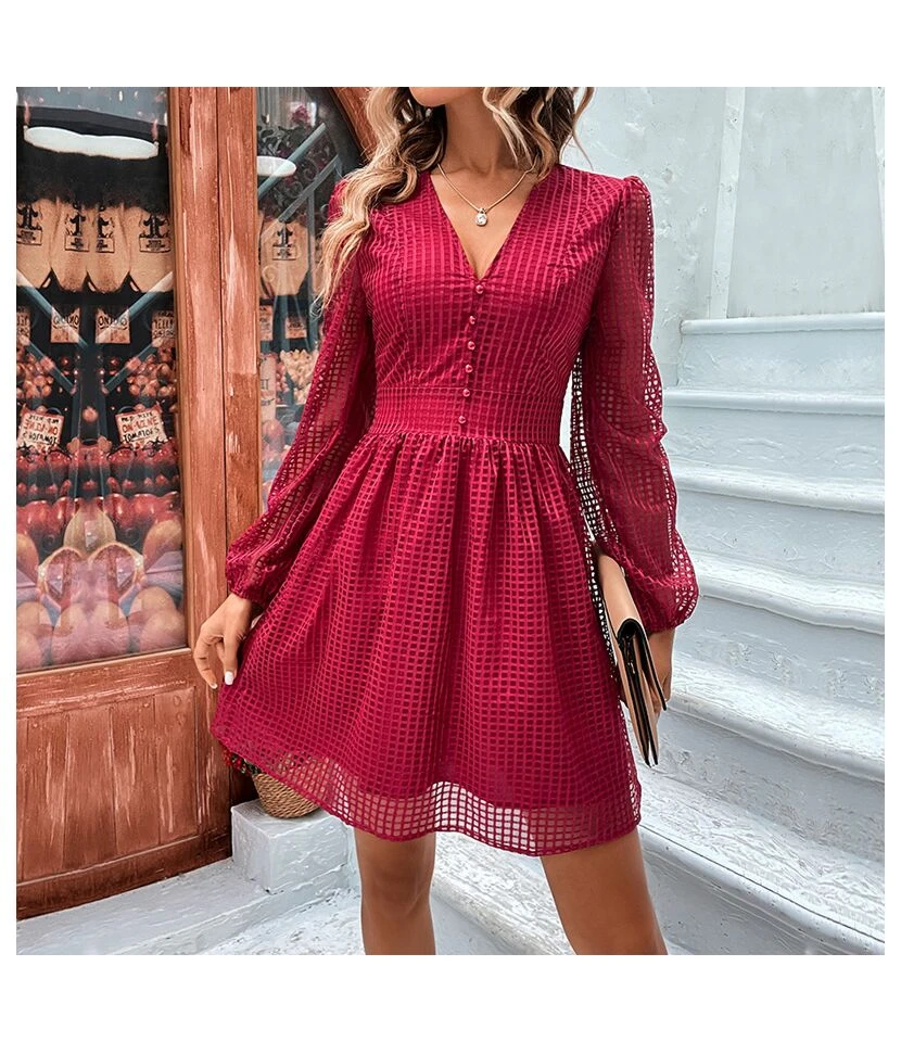 Temperament Low Cut Grid Stitching Slim Solid Color Midi Dress Wholesale Dresses SDV464032 5 Temperament Low Cut Grid Stitching Slim Solid Color Midi Dress Wholesale Dresses SDV464032 - Image 3