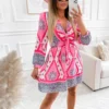 Fashion Print V-Neck Dress Casual Long Sleeve Loose Swing Wholesale Dresses SDN562005