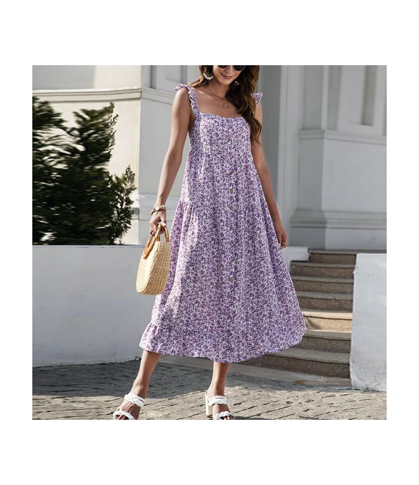 Elegant Slip Floral Dress Single-Breasted Backless Ruffled Wholesale Dresses SDN560363 3 Elegant Slip Floral Dress Single-Breasted Backless Ruffled Wholesale Dresses SDN560363