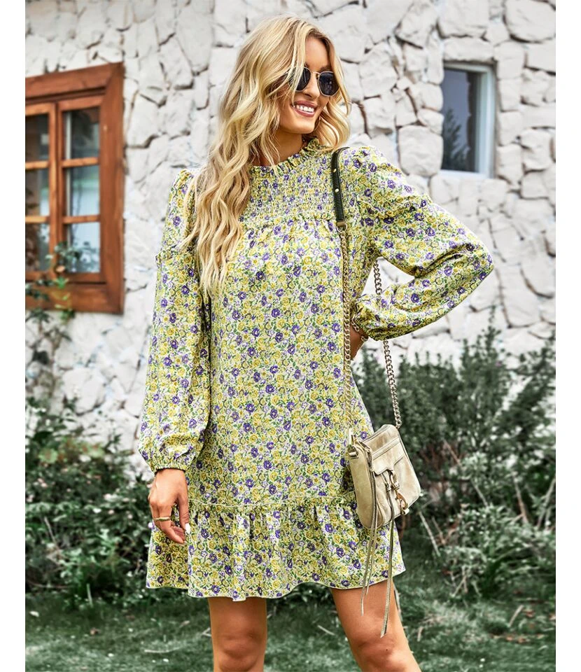 Casual Floral Mini Dress Crew Neck Long Sleeve Vacation Wholesale Dresses SDN561073 7 Casual Floral Mini Dress Crew Neck Long Sleeve Vacation Wholesale Dresses SDN561073 - Image 5