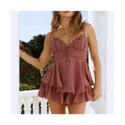 Fresh V-Neck Suspenders Open Back Double Hem Dress Wholesale Dresses N462303280017219