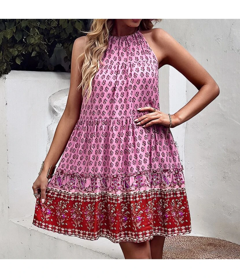 Fashion Print Halter Neck Dress Swing Casual Resort Wholesale Womens Bohemian Dresses With Pockets SDN560296 7 Fashion Print Halter Neck Dress Swing Casual Resort Wholesale Womens Bohemian Dresses With Pockets SDN560296 - Image 5