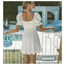 White Plunge Neck Puff Sleeve Waist A-Line Hollow Cotton & Linen Ruffled Dress Resort Wholesale Dresses SDN532603 -Amour Vert shop e708aeec af06 4271 a5f7 fcbdb74c0c47 f09944f55b6d0f6a8b0d0e21cd36ea8c
