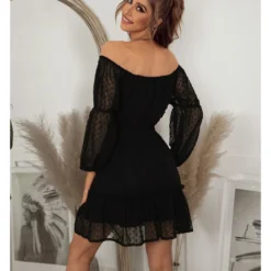 Sexy Off Shoulder Flocking Mini Dress Solid Color Long Sleeve Lace Up Flowy Wholesale Dresses SDN560434 -Amour Vert shop e9f9ffcd 21f8 42d1 b36f 3ae5fbb551cc 60c922c8230fa7f2186c39d207e71188