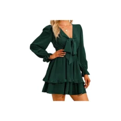 V-Neck Solid Color Tieback Bowknot Long Lantern Sleeve Ruffle Dress Casual Wholesale Dresses SD531178 -Amour Vert shop ed16b9ac 41ed 4b94 a8f4 9c0f39471e85 FEE377674DF587107D16141259289320