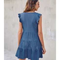 Retro V-Neck Frill Sleeve Loose Smocked Denim Dress Wholesale Dresses SDN535266 -Amour Vert shop ee4931bc ac0c 4bca aebe 785b63f0a096 16c0303cadd668d97a3fadb2ec19498c