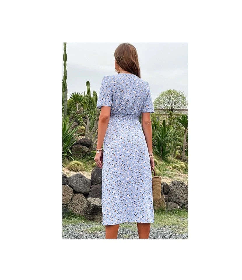 Sexy V Neck Floral Dress Short Sleeve Slit Shirt Wholesale Dresses SDN561308 8 Sexy V Neck Floral Dress Short Sleeve Slit Shirt Wholesale Dresses SDN561308 - Image 6