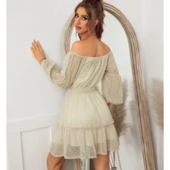 Sexy Off Shoulder Flocking Mini Dress Solid Color Long Sleeve Lace Up Flowy Wholesale Dresses SDN560434 -Amour Vert shop f8798c75 18c0 47fd 8224 6c7295acf2e4 2340526614a6d4cb4af86e36aeed9145