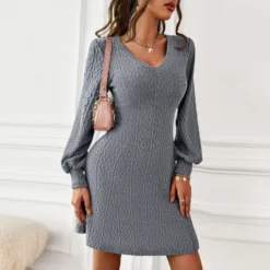 Sexy V-Neck Knit Jacquard Mini Dress Long Sleeve Solid Color Bodycon Wholesale Dresses SDN562291 -Amour Vert shop f9a6d664 aba5 417b a8ab 869127c7565e 68e251fa692c9d65fd2a7775aaa29cd4