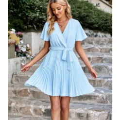 Fashion Solid Color V-Neck Tie-Up Waist Pleated Dress Wholesale Dresses SDN539989 -Amour Vert shop fe3ca881 7104 4c14 8e1e 57655099a943 ae904d8c210b2b95f971e2f54d35b2d1