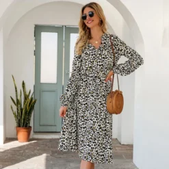 Fashion V Neck Leopard Print Midi Dress High Waist Long Sleeve Slim Wholesale Dresses SDN560438 -Amour Vert shop ff249baa 56d1 4a12 8435 913fd2563616 c5cceefacd46ff444c4ac38304b0af99