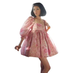 Pink Square Neck Puff Sleeve Princess Dress Beach Outfits Bubble Skirt Summer Wholesale Dresses SD204358 -Amour Vert shop hotpink 6